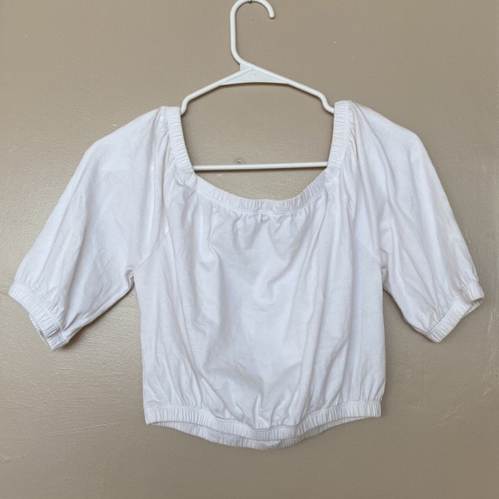 🌟Host Pick🌟Wilfred Aritzia Caila Off The Shoulder Puff Sleeve Cropped Shirt - Picture 2 of 6